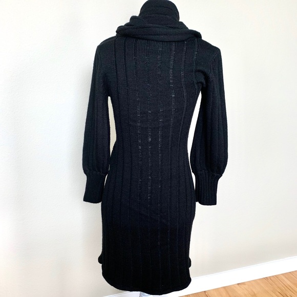 SOLD - BEBE Cowl Neck Bubble Sleeves Black DRESS - Picture 4 of 9